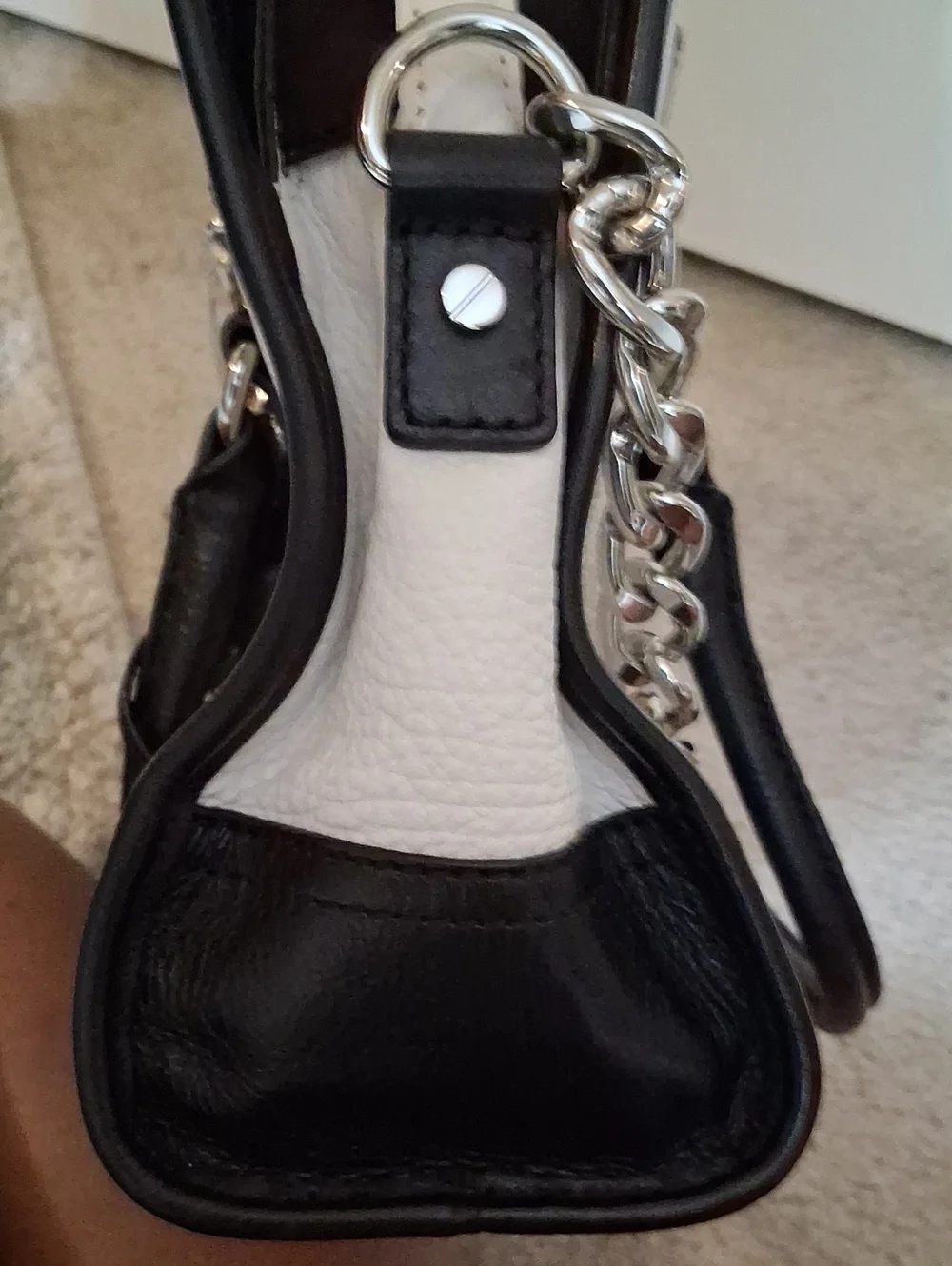 Black & White Structured Satchel Handbag with Chain Strap..Original Bag Cover..